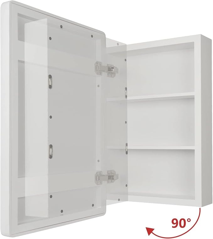 24”x16” Recessed Wood Medicine Cabinet with Mirror for Bathroom – Wall-Mounted Wooden Bathroom Cabinet with Adjustable Storage Shelf (White, 16“x24)