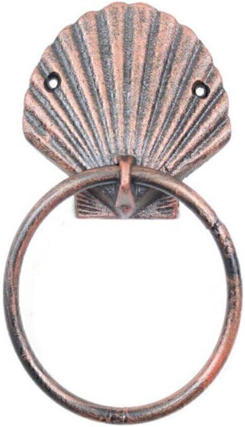 Hampton Nautical Rustic Copper Cast Iron Seashell Towel Holder 8.5" - Seashell Decoration - Beac