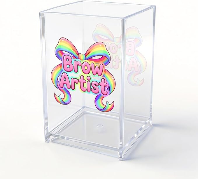 Brow Artist Acrylic Cosmetic Pencil Pen Holder, Funny Bow Vanity Accessories for Cosmetologist, Makeup Brushes Holder for Beauty Specialist Eyebrow Technician, Brow Artist Appreciation Gifts