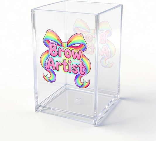 Brow Artist Acrylic Cosmetic Pencil Pen Holder, Funny Bow Vanity Accessories for Cosmetologist, Makeup Brushes Holder for Beauty Specialist Eyebrow Technician, Brow Artist Appreciation Gifts