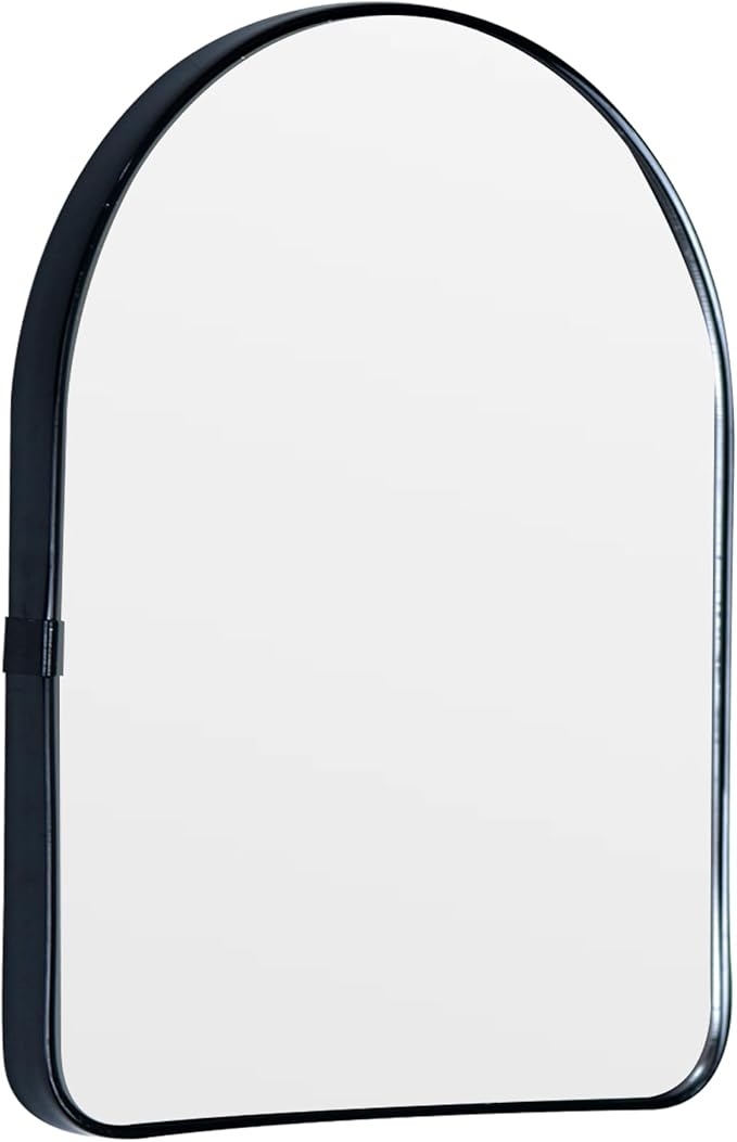 Funly mee Arched Wall Mirror, 15.8 x23.6 inches, Wall-Mounted Plastic Mirror, for Bathroom and Vanity (Black)