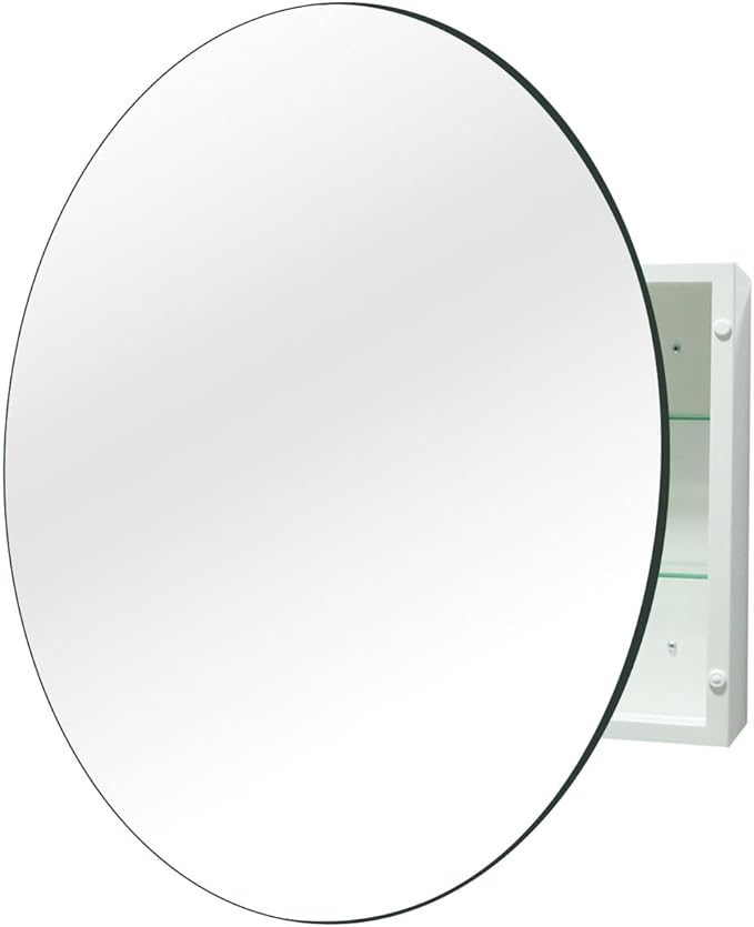Round Bathroom Medicine Cabinet, 28 Inches Frameless Circle Mirrored Cabinet Wall Mounted Cabinet with Surface Mount Installation