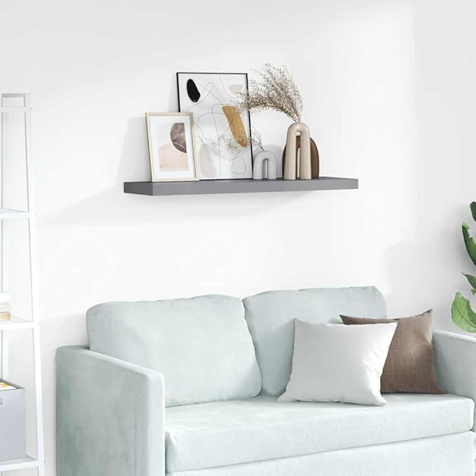 Floating Wall Shelf with Invisible Mount, Modern Gray Display Shelf for Living Room & Office, 35.4 Inches Long Honeycomb MDF Board for Books Decor Awards, Easy Installation Heavy Duty 22 lb Capacity