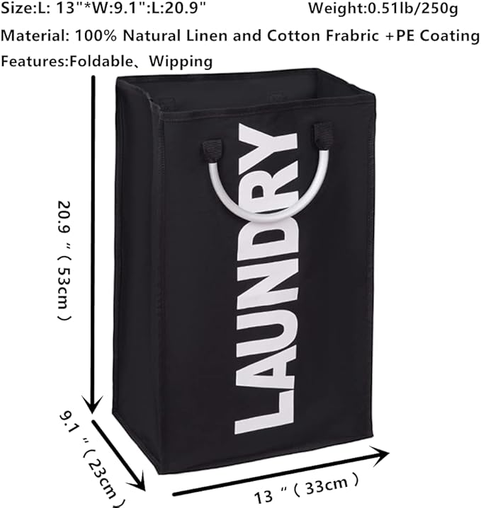 Laundry Basket, Durable Handles for Easy Carry, Collapsible Cloth Baskets, Hampers for College Dorms, Foldable Fabric Hamper Bags (Black,1 Piece)