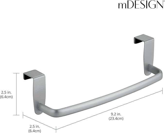 mDesign Steel Metal Wire Over Cabinet Towel Rack Storage Organizer - Hang on Cabinet or Door - Towel Bar Holder for Kitchen - Holds Hand Towels, Washcloths - Spira Collection, 2 Pack, Silver