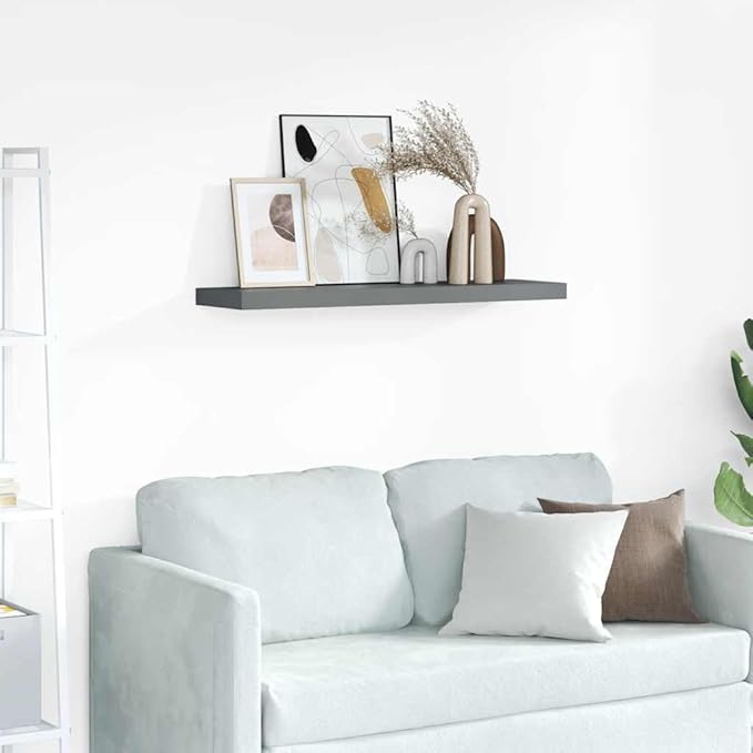 Floating Wall Shelf 35.4 Inch, High Gloss Gray Modern Display Shelf with Invisible Mounting, Sturdy Honeycomb MDF for Living Room, Office Decor, Holds 22 lbs for Books, Awards, Collectibles