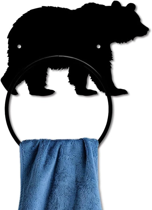 MAYJOYDIY Bear Towel Ring Towel Holder Bathroom Wall Mounted Metal Wall Mounted Towel Ring with Bear Wild Beast Metal Custom Hand Towel Holder Wall Decor for Kitchen Home Hanging Gifts Decoration