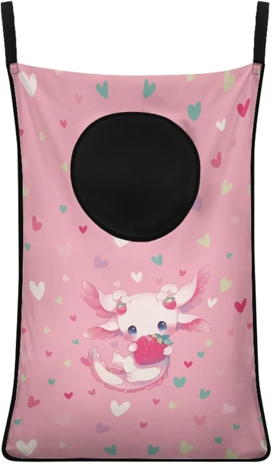ZFRXIGN Axolotl Strawberry Hanging Hampers for Laundry Over The Door Laundry Hamper Dirty Clothes Storage Pink Laundry Baskets Space Saving Hamper Zipper Closure Toy Organizers Home Decor