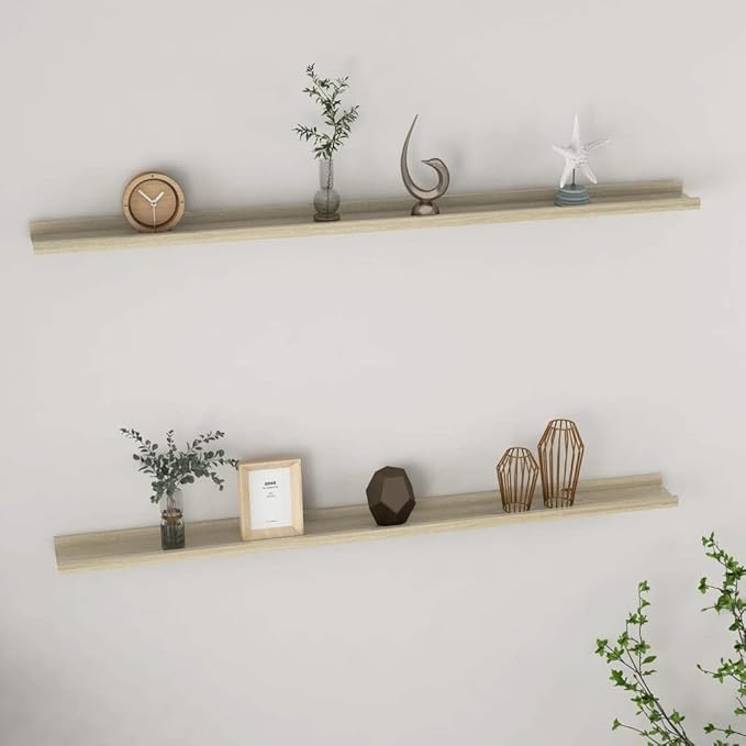Sonoma Oak Floating Shelves 2 Pack 45.3 Inch Wall Mounted Storage Shelves for Living Room Bedroom Kitchen, MDF Wood Shelving Display Rack for Books Plants Decor