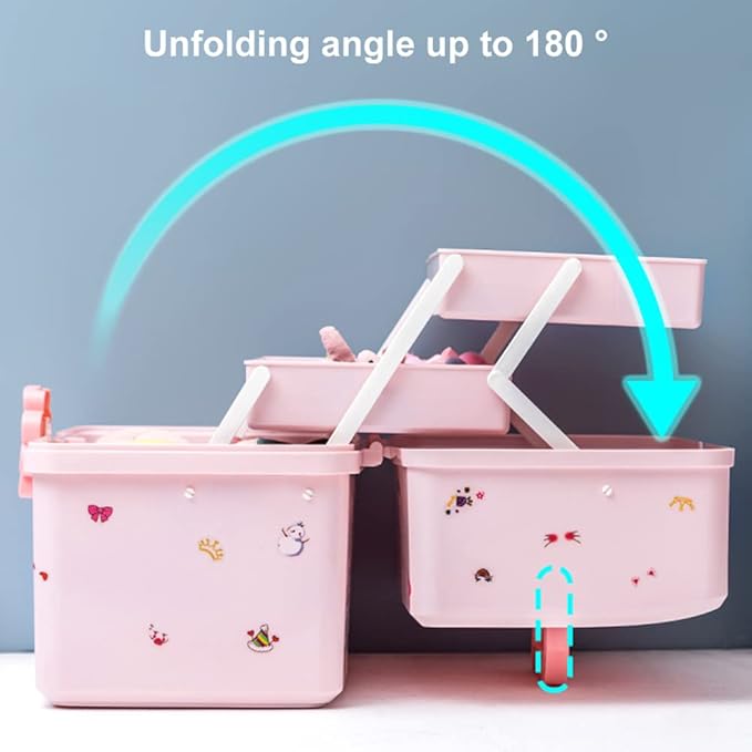 Cute Hair Accessories Organizer for Baby Girls 3-Layers Pink Plastic Hairpin Hairline Headband Storage Box Portable Lockable Hair Jewelry Container
