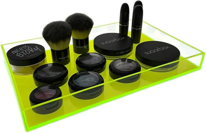 OnDisplay Electric Neon Luxe Clear Acrylic Stackable Cosmetic/Jewelry Tray (Neon Yellow)