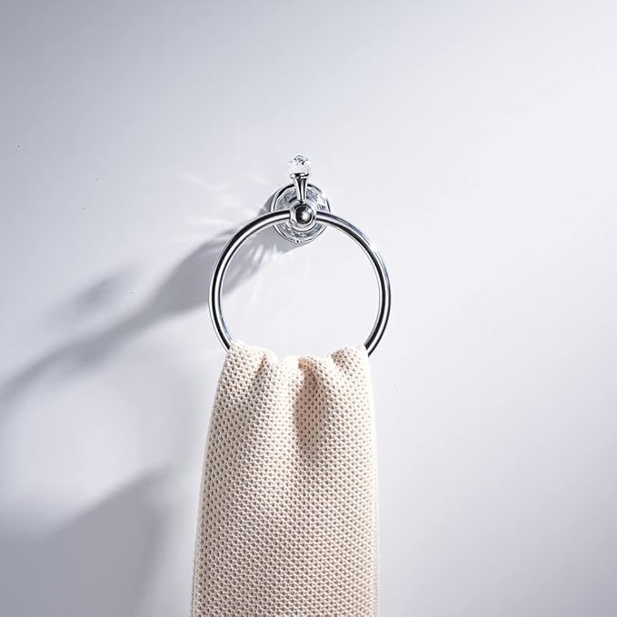 WOLIBEER Chrome Towel Ring, Crystal Hand Towel Holder Polished Bath Towel Bar Bling Bathroom Accessories Wall Mounted