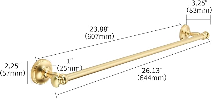 khtumeware 1 Pack Brushed Gold Towel Bar 24 Inch Towel Rack for Bathroom Wall Mounted Thicken Steel Towel Rod Modern Home Decor