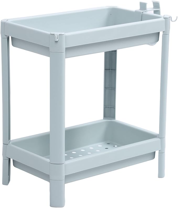 Storage Shelf for Bathroom, Open Shelf for Bathroom Storage, Independent Corner Shelf, Storage Shelf, Nordic Blue (2 (2 Tier)