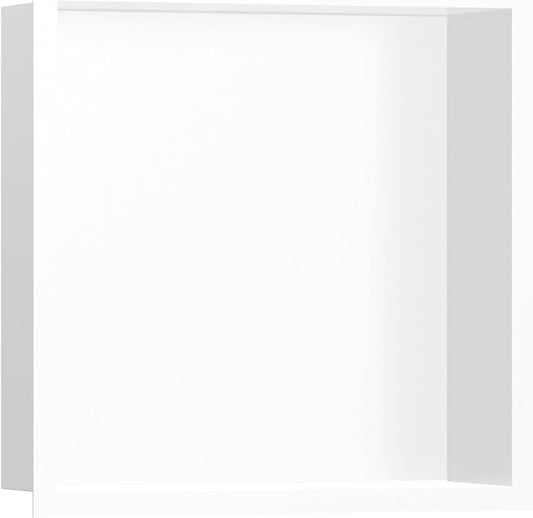 hansgrohe XtraStoris Individual Recessed Wall Niche Matte White with Design Frame 12"x 12"x 4" in Matte White, 56099700