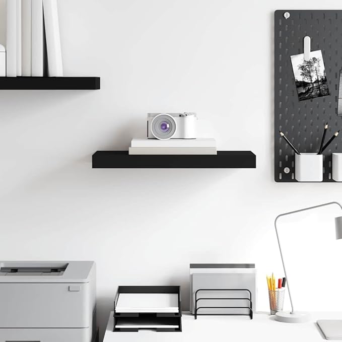 Floating Wall Shelf for Decor, Modern Rectangular Black MDF Wood Display Shelf for Living Room, Minimalist Storage Organizer with Mounting Hardware, 19.7 x 9.1 Inches