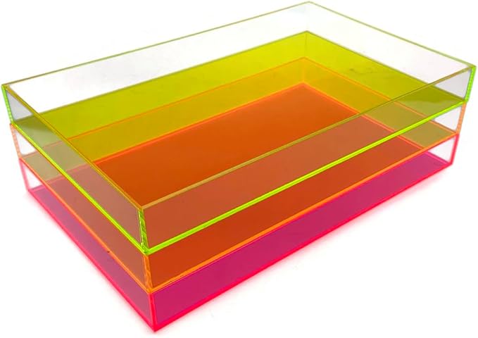 OnDisplay Electric Neon Luxe Clear Acrylic Stackable Cosmetic/Jewelry Tray - Stack of 3