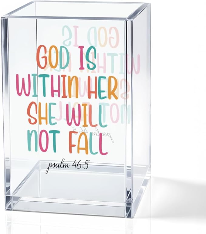 God Is Within Her, She Will Not Fail Acrylic Pencil Holder Cup, Bible Verse Inspirational Pen Holder for Office Home Desk, Psalm 46:5 Christian Gifts for Women, Jesus Faith Inspirational Gifts