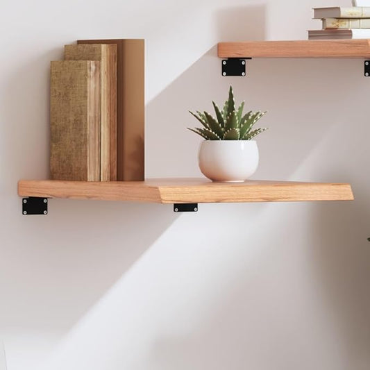 Solid Oak Wood Floating Wall Shelf, Rustic Live Edge Storage Ledge for Bedroom, Living Room, Kitchen, 19.7 x 15.7 x 1.6 Inch, Heavy Duty Display Rack