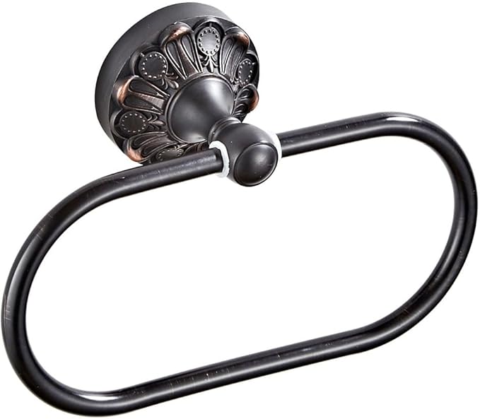 Antique Oval Towel Ring Holder Brass Material Towel Ring for Towel Storage Wall Mounted Towel Hanger Rack for Bathroom Toilet (Black)