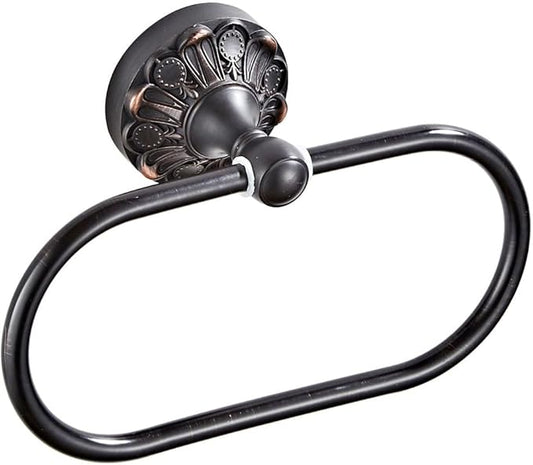 Antique Oval Towel Ring Holder Brass Material Towel Ring for Towel Storage Wall Mounted Towel Hanger Rack for Bathroom Toilet (Black)