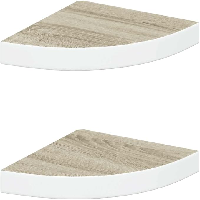 Wall Corner Shelf Set of 2, Small Floating Shelves for Bedroom Living Room, Modern Oak and White Honeycomb MDF Decorative Storage Display Organizer