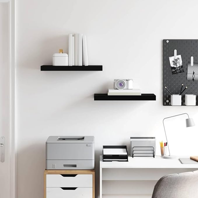 Floating Wall Shelves Set of 2, 19.7 inch Modern Display Ledge for Bedroom, Living Room, Bathroom, Black Wood Decorative Storage Rack for Books, Collectibles, Awards