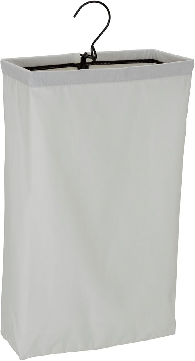 Household Essentials Door Hanging Laundry Bag, Washable Canvas Bag with Loop Handle, Holds Two Loads of Laundry, Great for Dorms and Small Spaces, White with Black Trim