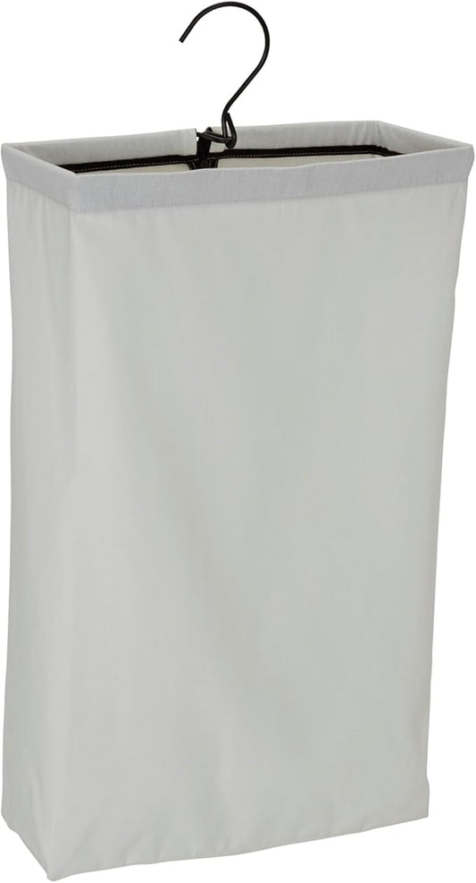 Household Essentials Door Hanging Laundry Bag, Washable Canvas Bag with Loop Handle, Holds Two Loads of Laundry, Great for Dorms and Small Spaces, White with Black Trim