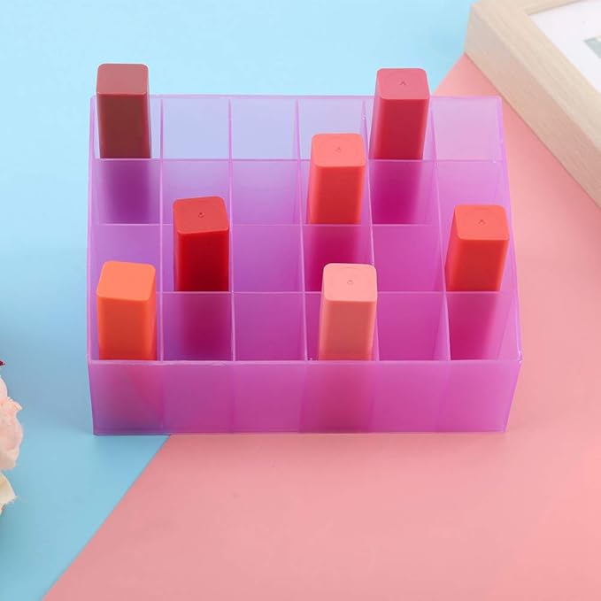 ZJchao Lipstick Organizer & Holder, 24 Grids Lip Gloss Storage, Compact Cosmetic Makeup Organizer for Lipstick, Perfume Samples, Mascara (Purple)