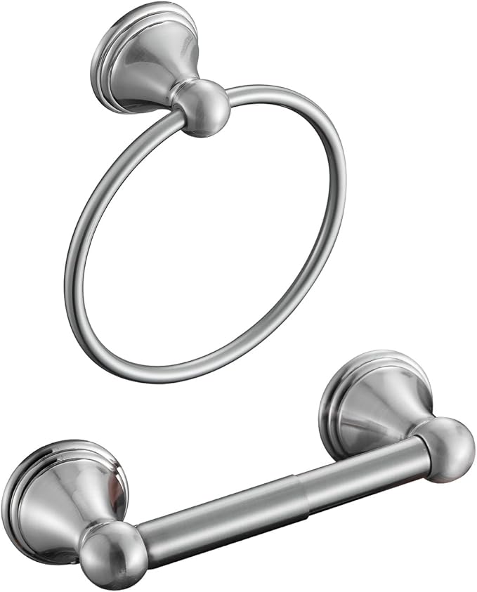 sagetta Hand Towel Holder Towel Ring Set with Toilet Paper Holder 5.55-Inch Bath Towel Ring Diameter Wall Mount Brushed Nickel
