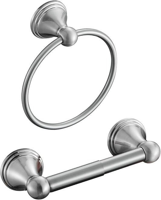 sagetta Hand Towel Holder Towel Ring Set with Toilet Paper Holder 5.55-Inch Bath Towel Ring Diameter Wall Mount Brushed Nickel