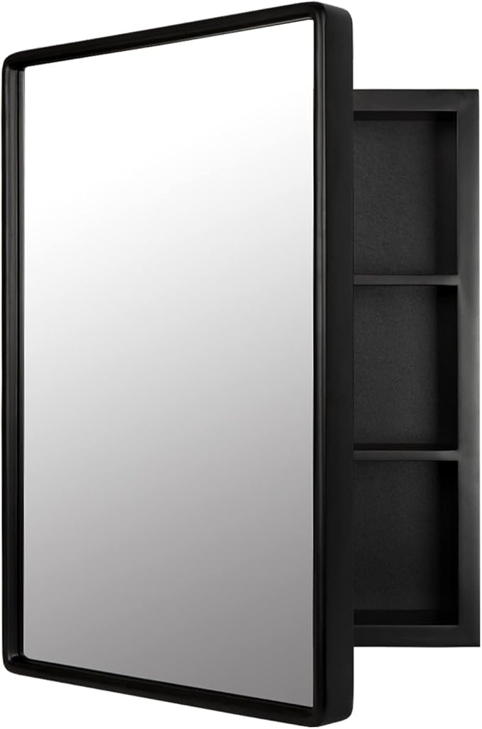 H & A Bathroom Medicine Cabinet with Mirror - Rustic Farmhouse Wall Mounted Storage Cabinet, Recessed or Surface Mount, Soft-Closing Door, Modern Farmhouse Bathroom Decor (Black, 16x24 Inch)