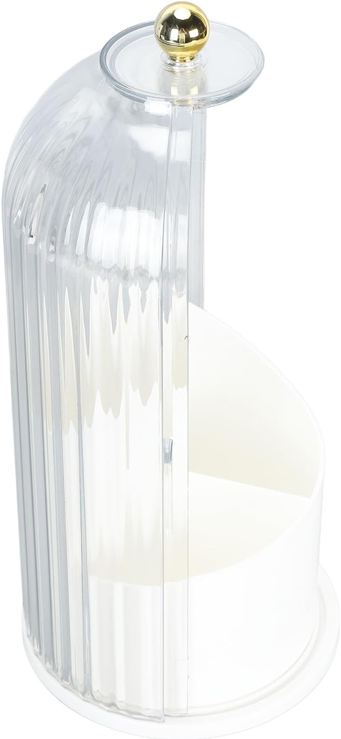 PerGar Makeup Brush Holder, Makeup Brush Holder Organizer, 360 Rotating Clear Dustproof Makeup Brushes Organizer, Makeup Brush Holder Organizer with Lid for Vanity Desktop (White Base