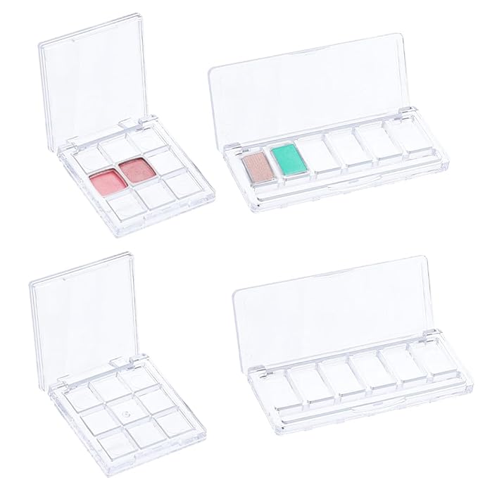 SUPERFINDINGS 4Pcs 2 Styles Empty Makeup Palette Depotting Cases Plastic DIY Eyeshadow Box Kit Clear Eyeshadow Powder Blush Lipstick Palette Dispensing Storage Boxes for Travel DIY