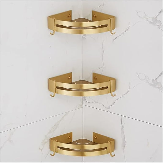 ZTBH Bathroom Divider Bathroom Shelf, Wall Mounted Corner Shelf Bathroom Hardware Sets (Color : Brushed Gold 3)