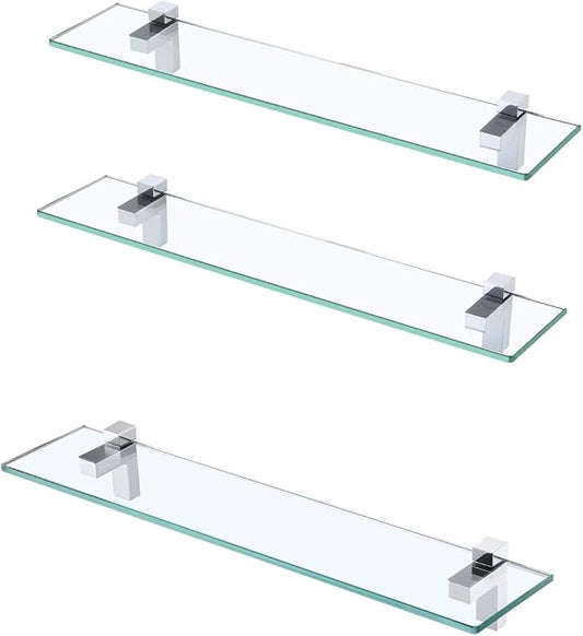 KES Glass Shelf for Bathroom 2 Pack Glass Shelf for Bathroom 1 Pack, Polished Chrome Bracket Wall Mounted, BGS3201S60-P2+BGS3201S60