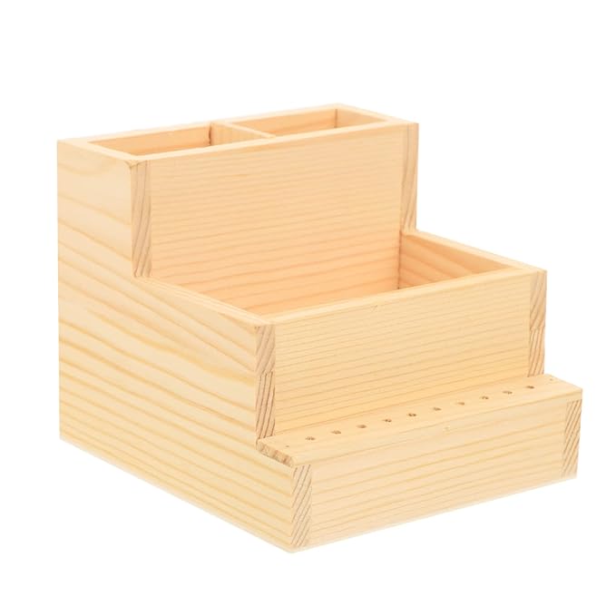 FRCOLOR Wooden Nail Drill Bits Holder Stand Display Organizer 10 Holes Nail Tool Storage Box Desktop Brush Holder Manicure Tool Organizer Cosmetics Holder