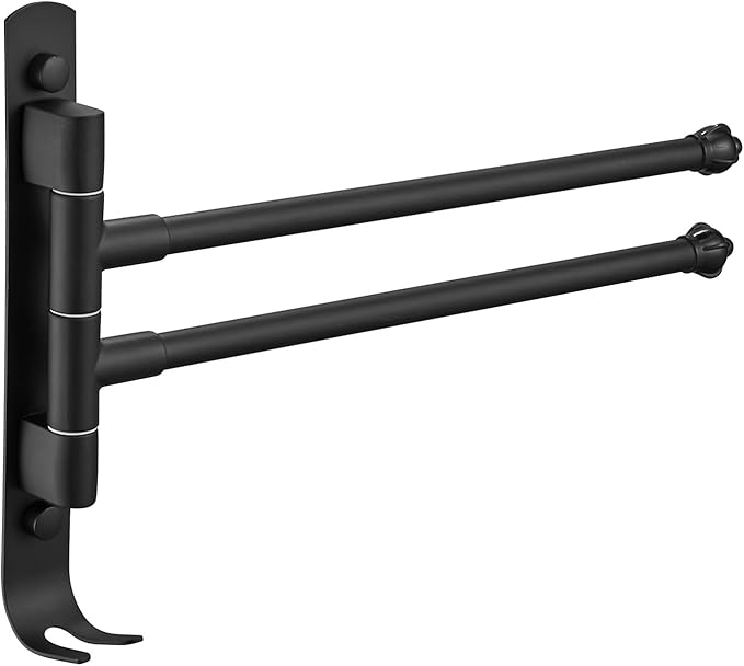 Black Rotating Towel Rack, Stainless Steel Adjustable, 12 * 1.5 * 8.5in, Suitable for Bathroom, Bedroom, Balcony, Removable Towel Bar