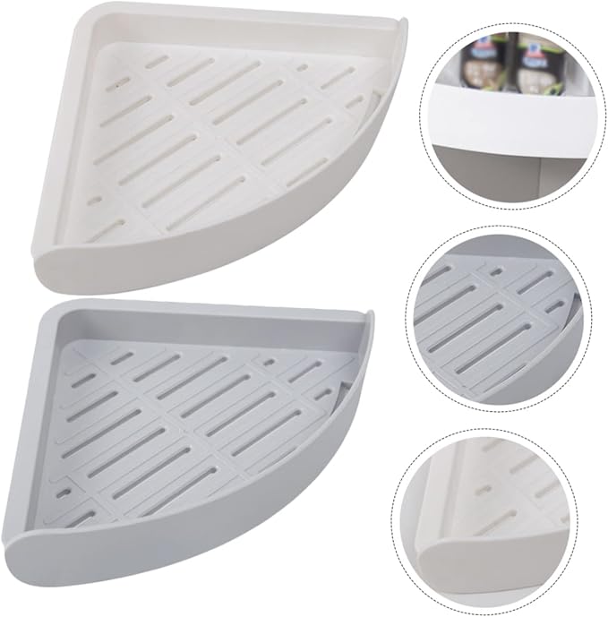 LALAFINA 2pcs Triangular Bathroom Corner Storage Racks Punch Wall Shelf for Toiletries and Drainage Design Grey for Efficient Organization Bathrooms and Kitchens