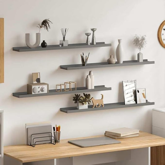 Wall Shelf Set of 4, 31.5 Inch Floating Shelves for Wall Decor, Modern Matte Gray MDF Hanging Shelving for Living Room, Bedroom, and Office Organization