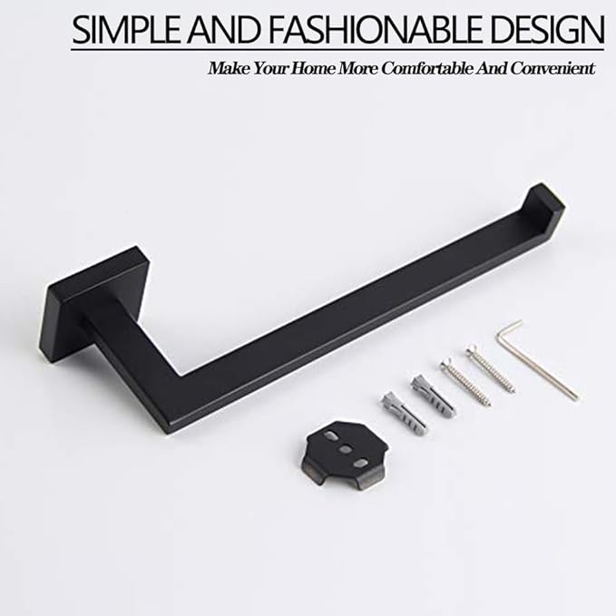 GERZWY Modern Black Towel Holder SUS304 Stainless Steel Towel Hanger Towel Ring for Bathroom Lavatory Wall Mount Contemporary Style IG1806-BK