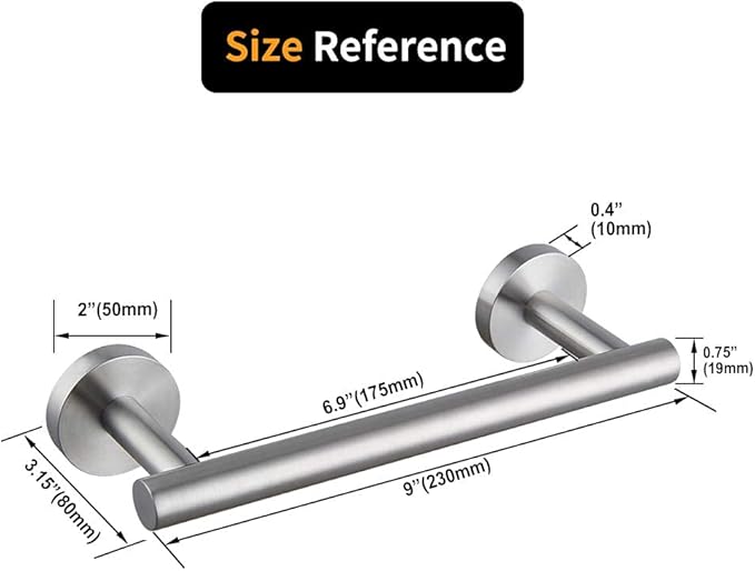 9-Inch Hand Towel Bar SUS304 Stainless Steel Bathroom Towel Holder Kitchen Dish Cloth Hanger RUSTPROOF Wall Mount Brushed Finish