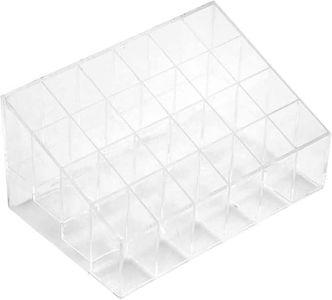 Greensen 24 Grids Lipstick Holder Clear Acrylic Organizer Makeup Storage Trapezoid Transparent Stand for Home Commercial Use