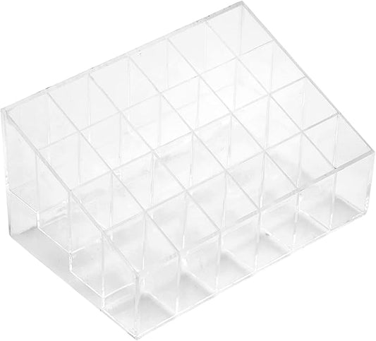 Greensen 24 Grids Lipstick Holder Clear Acrylic Organizer Makeup Storage Trapezoid Transparent Stand for Home Commercial Use
