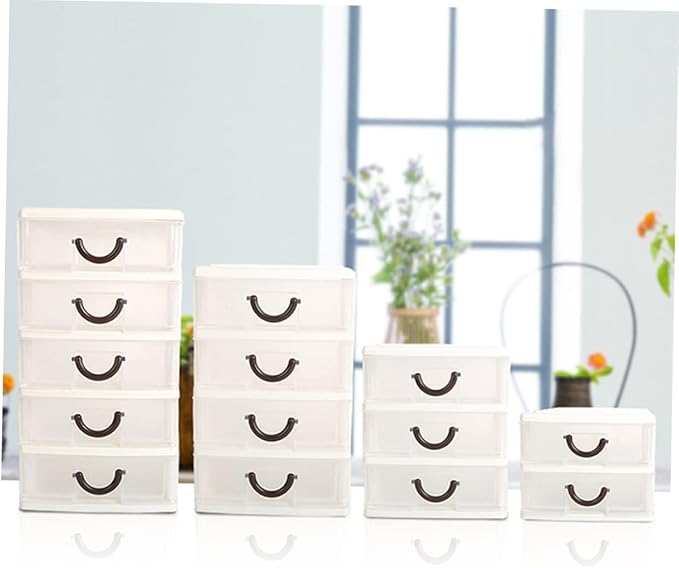 Beige Plastic Storage Box with Handle Translucent Desktop Organizer for Sundries Cosmetic Holder Lightweight Portable for Home Office Use