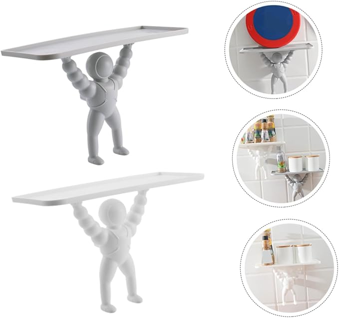 PRETYZOOM 2pcs Spaceman Wall Hanging Shelf Bathroom Decor Rack Modern Wall-Mounted Storage for Toiletries