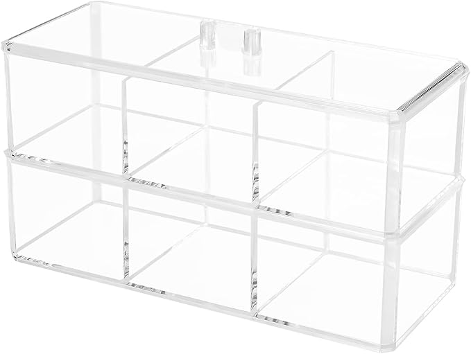 dedoot 3 Compartment Organizer 2 Layers,Plastic Drawer Clear Acrylic Vanity Desk Storage and Organizer, Bathroom Display Storage Container with Lid for Jewelry, Small Items 9.17x3.7X5.82 Inch