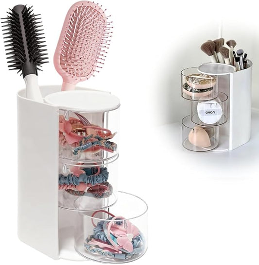 Hair Accessory Organizer, Hair Brush Organizer, 3-Tier Clear Hair Accessories Organizer Rotatable, Perfect for Hair Ties Clips and Small Bows Clip Earring Necklaces, A Girl The Latest Gift white