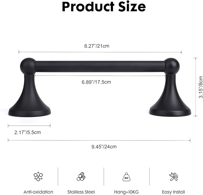 Antique Hand Towel Bar 9 Inch Matte Black for Bathroom,Hand Towel Holder,Vintage Bathroom Accessories Towel Ring, Wall Mounted,Towel Hanger for Bathroom